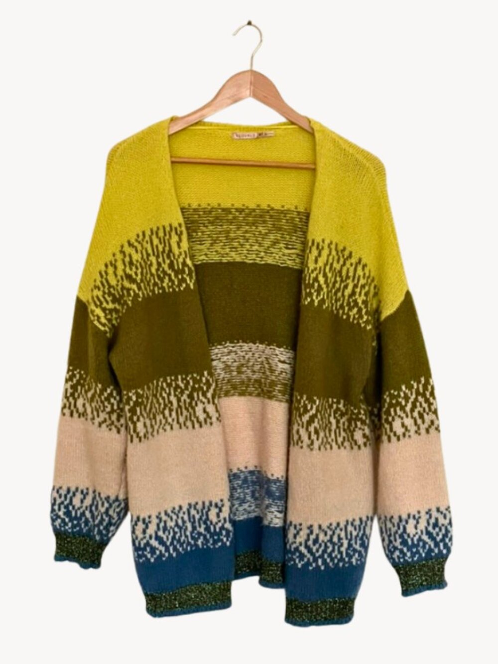 Boutique Brand EsQualo Green, Cream, and Blue Cardigan, Size: S
